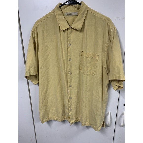 Tommy Bahama Sz L Lost In Paradise‎ Hawaiian Shirt Yellow Embroidered - Picture 4 of 9
